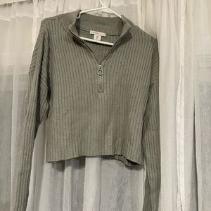 Sincerely Jules Gray Ribbed Half-Zip Sweater